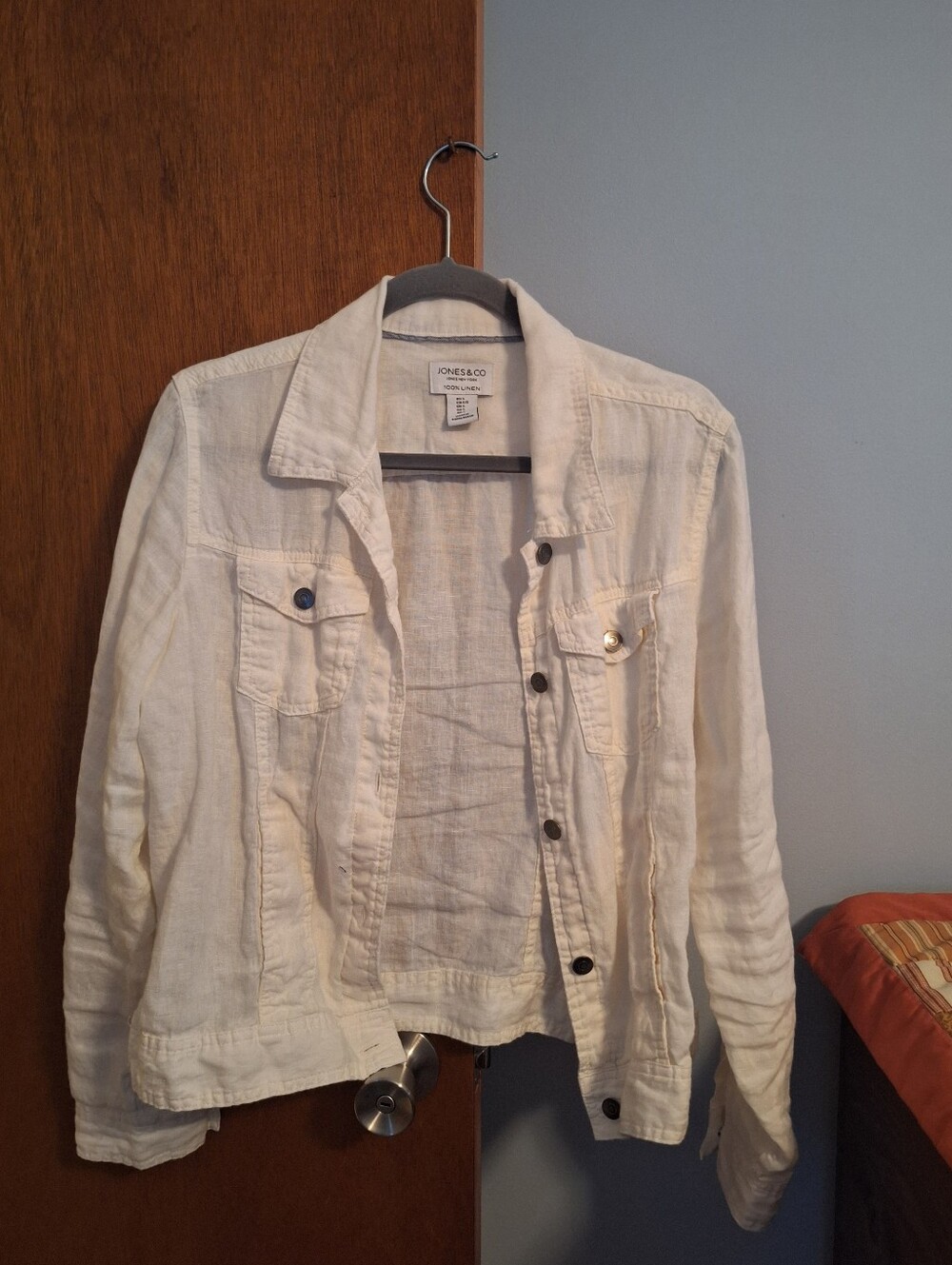 Jones New York Cream 100% Linen Women's Metal Button Jacket Women's Size L